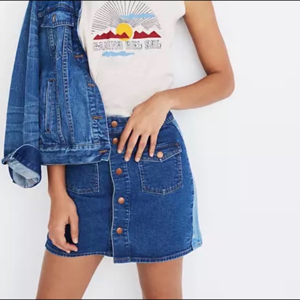Madewell Pieced Denim Straight Mini Skirt 27